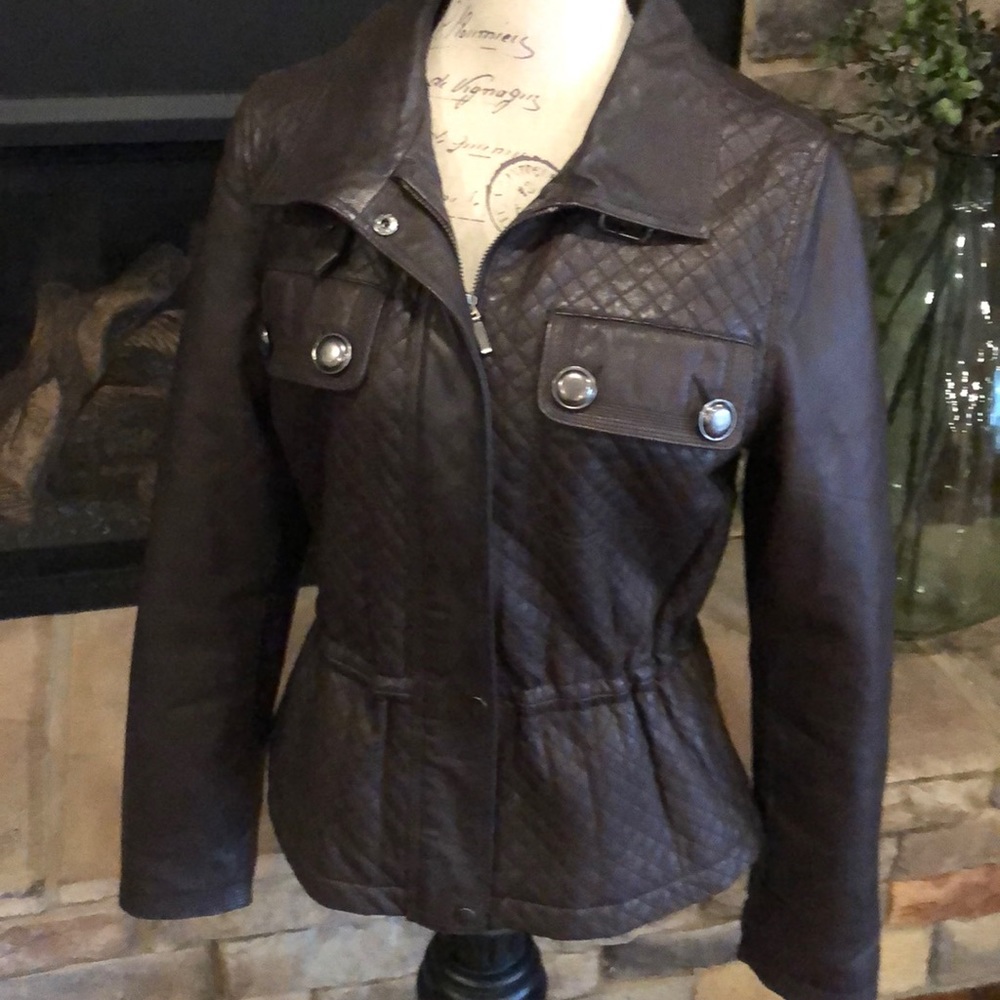 Boston Proper diamond quilt brown leather coat ❤️
